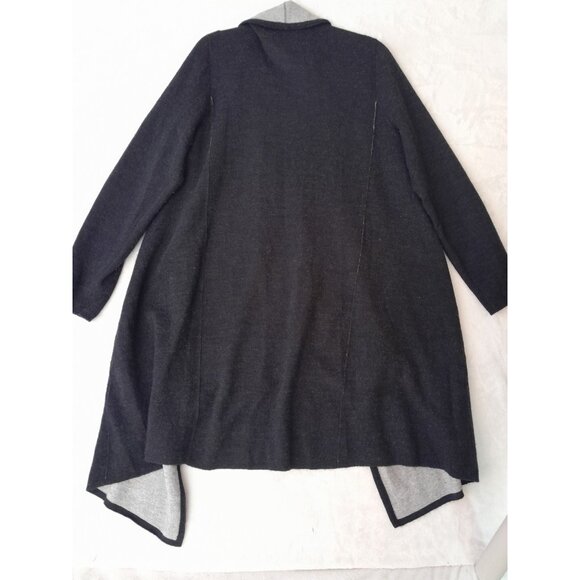 Eileen Fisher Merino Wool Organic Cotton Open Long Cardigan Pockets XL Gray - Picture 3 of 6